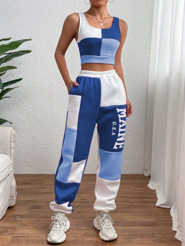 Colourblock Tank Top & Letter Graphic Joggers