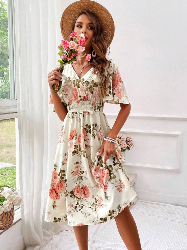 Breezaya Women's Floral Print Cinching Waist Dress Maxi Vacation Beach Outfit