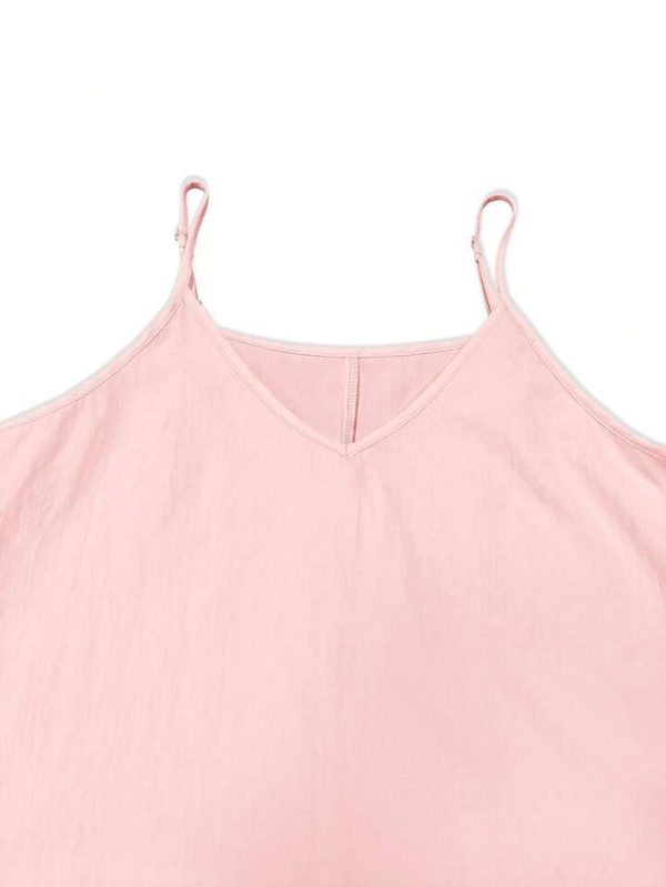 Women New Solid Color Spaghetti Strap Dress, Adjustable Shoulder Strap, Ruffle Hem, Slimming, Casual Holiday Sundress, Beach/Daily Wear, Spring/Summer