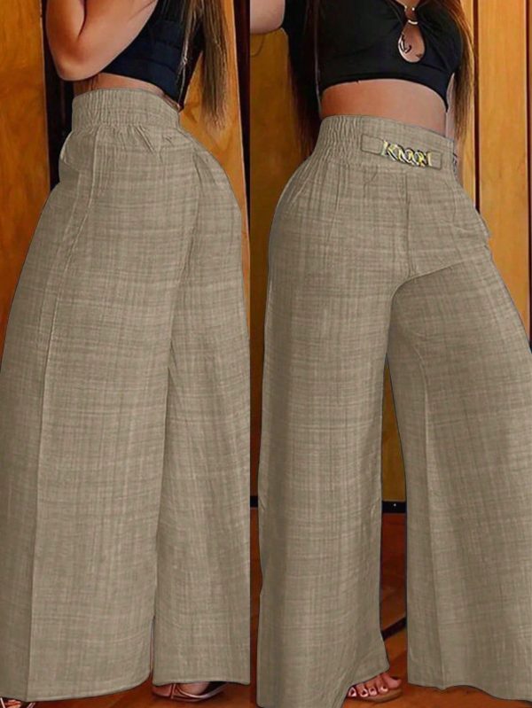 Women's Summer Casual Blue Metal Chain Loose Wide-Leg Pants