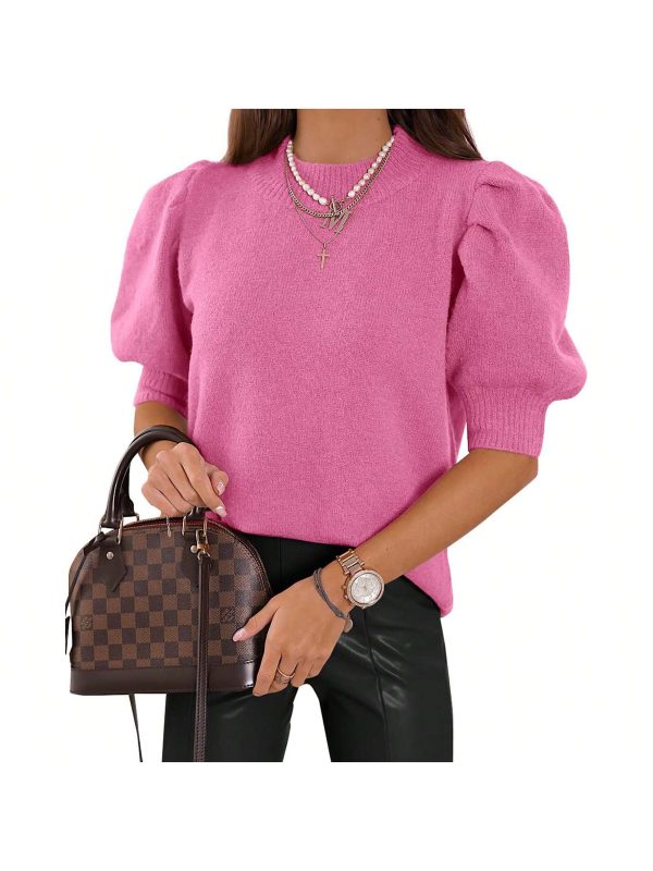 BZB Women's Puff Short Sleeve Sweater Tops 2024 Spring Summer Crew/Square/V Neck Casual T Shirts Blouses