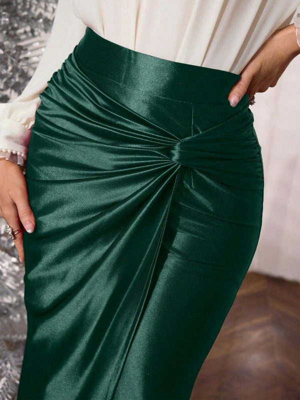 Women's Elegant Knit Elastic Woven Twisted Ruched Skirt