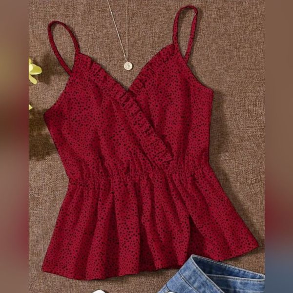 Shein Tops | Shein Print Frill Trim Cami Top Shirt Large | Color: Black/Red | Size: L