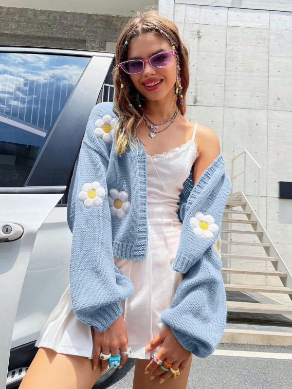 Women's Floral Drop Shoulder Casual Long Sleeve Cardigan For Everyday Wear