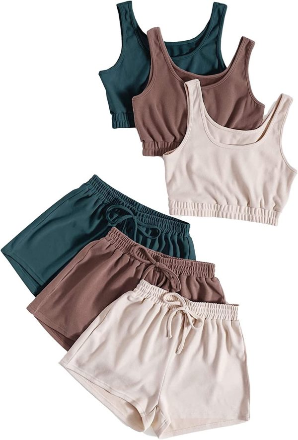 SheIn Women's 6 Pieces Outfits Tank Crop Top and Elastic Waist Shorts Lounge Set