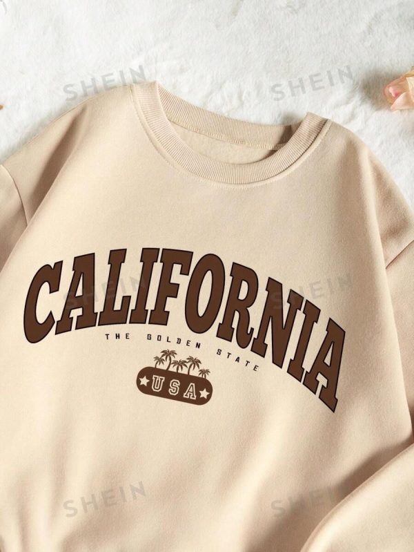 INAWLY Letter Graphic Thermal Lined Sweatshirt & Drawstring Waist Shorts