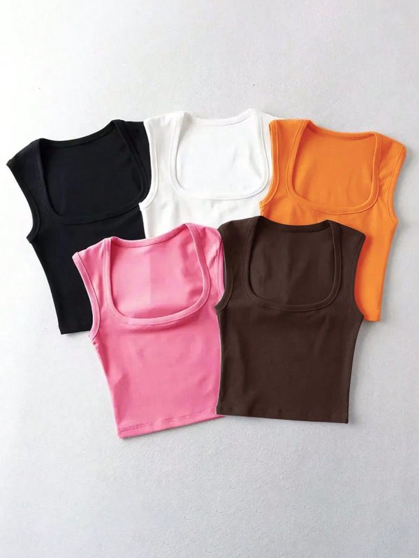 Women's Solid Color Square Neck Tank Top
