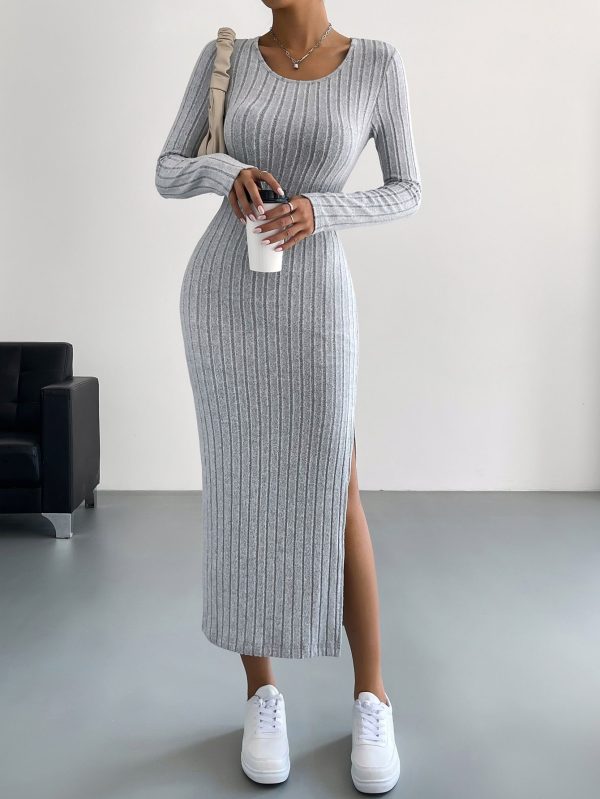 Solid Split Thigh Bodycon Dress