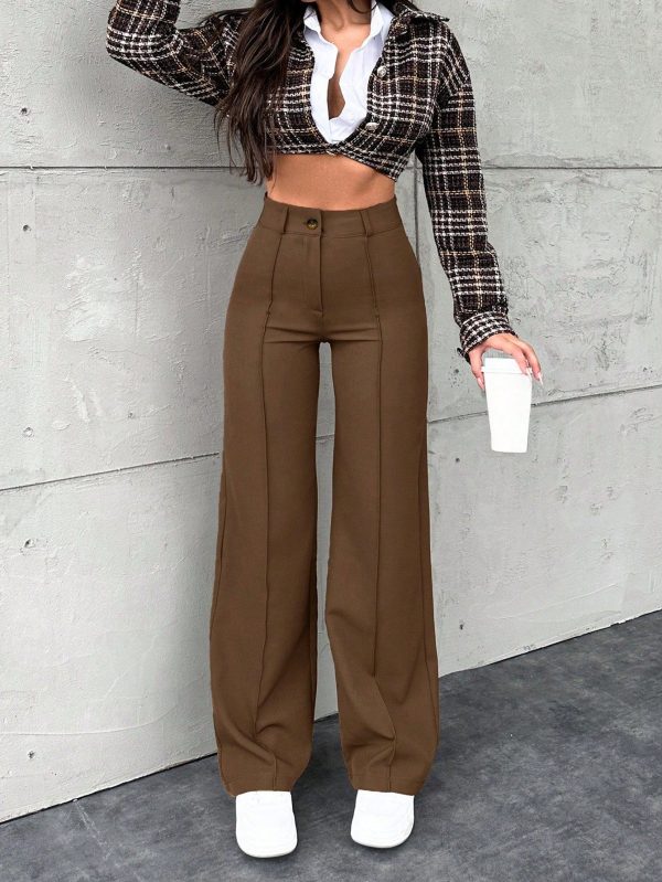 Women's Casual Solid Color High-Waisted Suit Pants Suitable For Daily Wear, Autumn