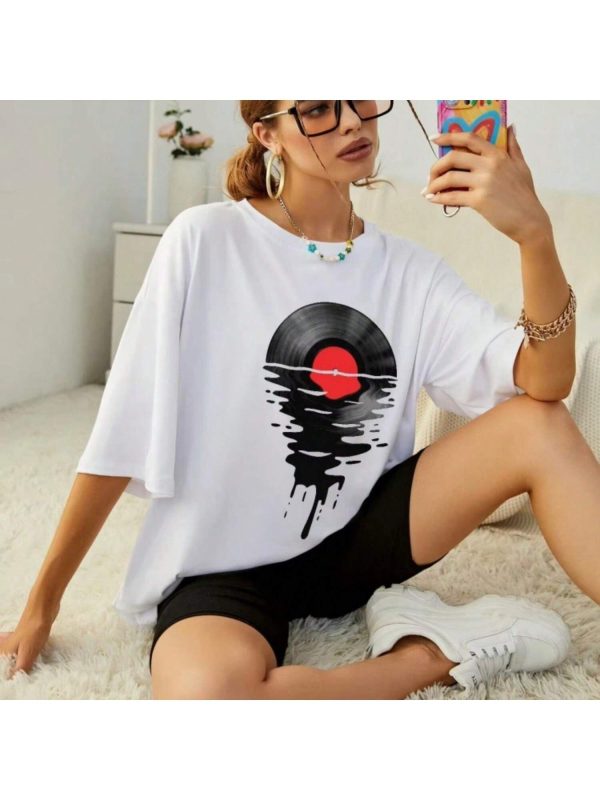 Interesting Discs Printing Female T Shirts Hip Hop Breathable Comfortable T-Shirt Street Summer Clothes Fashion Casual Tshirts