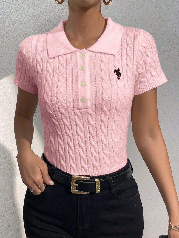 Women's Casual Embroidered Short Sleeve Knitted Top For Summer