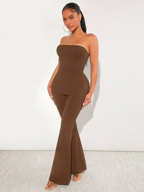 Solid Tube Top & Flare Leg Pants