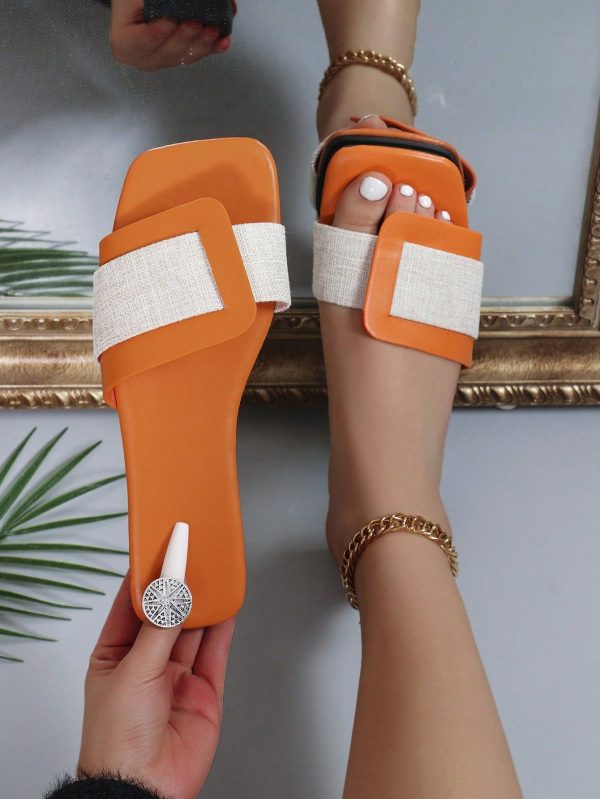 Women's Summer Fashionable Slippers, Flat Open Toe Colorblock Slip On Casual Sandals For Beach Vacation