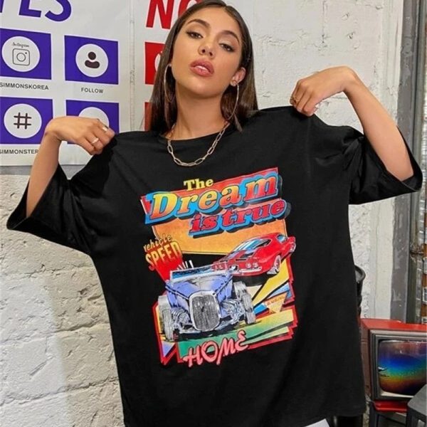 Shein Tops | Shein Ezwear Round Neck Graphic Car Print Tee (M) | Color: Black/Orange | Size: M