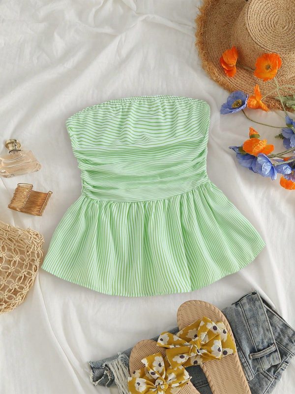 Women's Striped Tube Top, Casual Vacation Wear