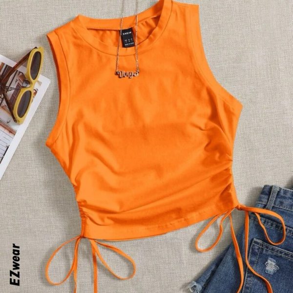 Shein Tops | Shein Crop Top- Size S Ruched | Color: Orange | Size: S