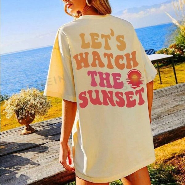 Shein Tops | Shein Oversized Sunset T-Shirt | Color: Cream/Red | Size: S