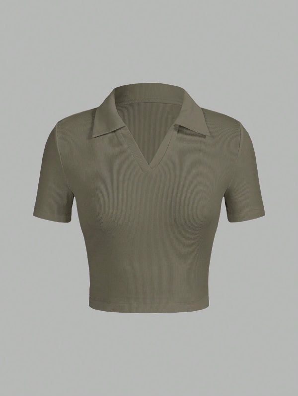 Simple Solid Color Short Sleeve T-Shirt, Fashionable For Summer