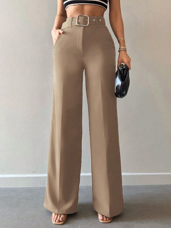 Women's High Waisted Belted Wide-leg Suit Pants