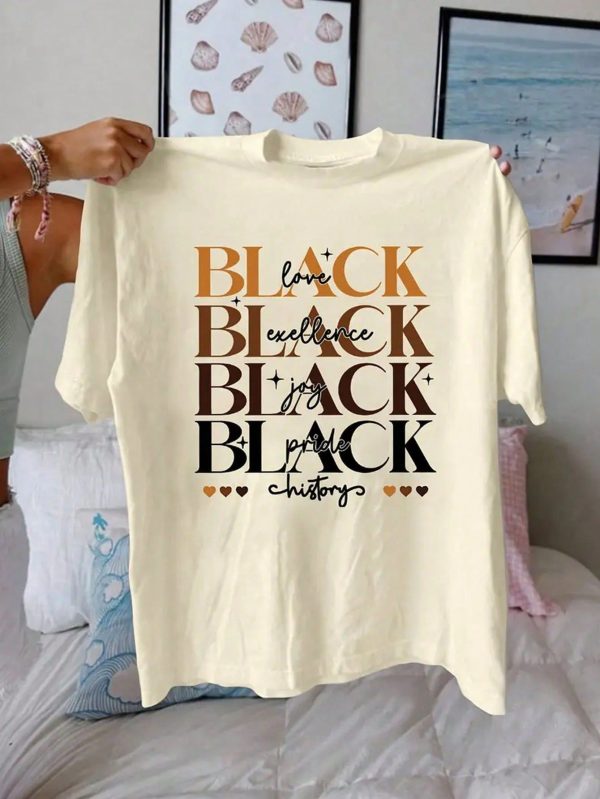 Letter Printed T-Shirt, Short Sleeved Round Neck Summer And Spring Casual Top, Women's Top