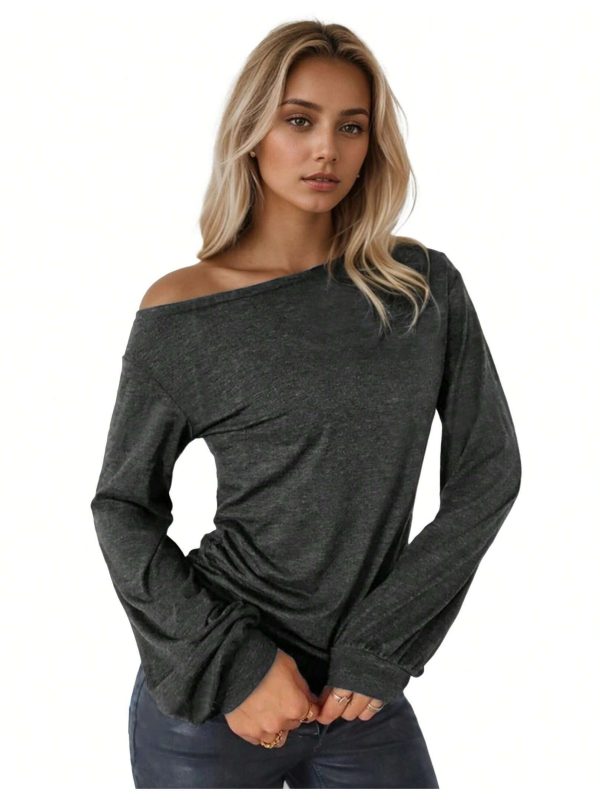 Women's Tops Oblique Shoulder Lantern Sleeve Long Sleeve T-Shirt