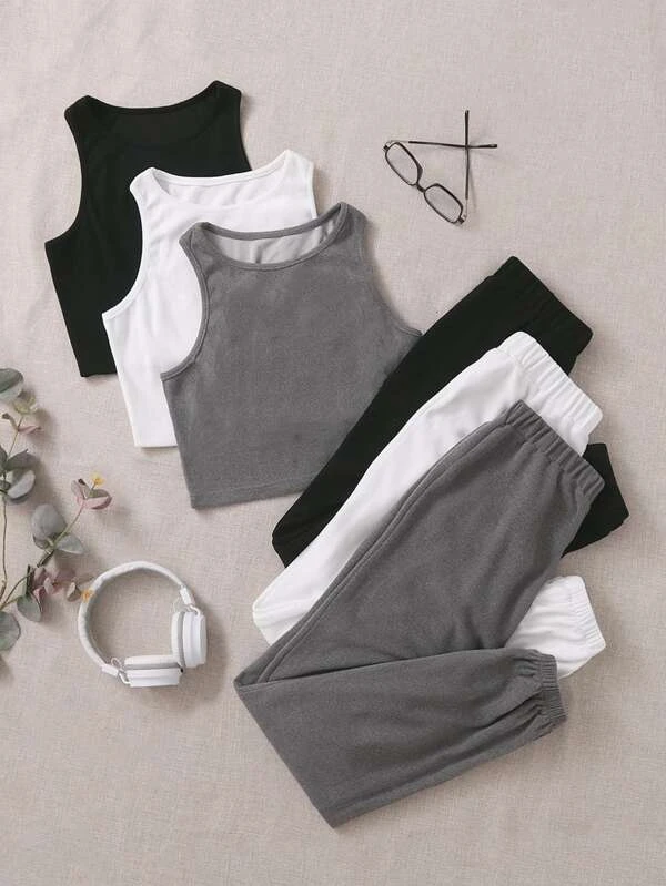 3sets Tank Top & Sweatpants Lounge Set