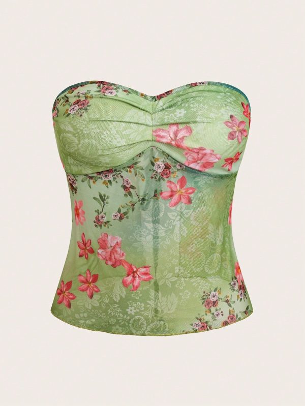Women's Strapless Lace Top Y2K Outfit