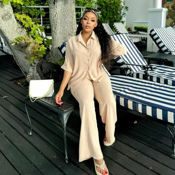 Fashion Women's Set Half Sleeve Shirt +Straight Pants 2025 Summer Streetwear Active Two 2 Piece Sets