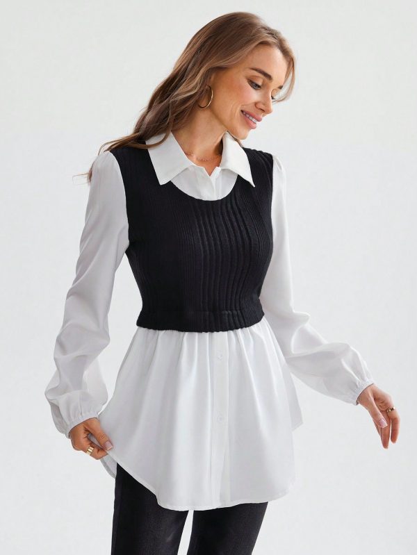 Women Casual Color-Block Patchwork Long Sleeve Ruffle Collar Blouse Business Casual Woman Going Out Tops Women Going Out Tops Women