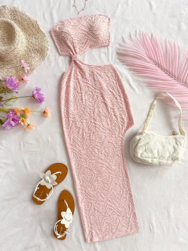 Women's Vacation Strapless Cut-Out Waist Thigh Split Dress