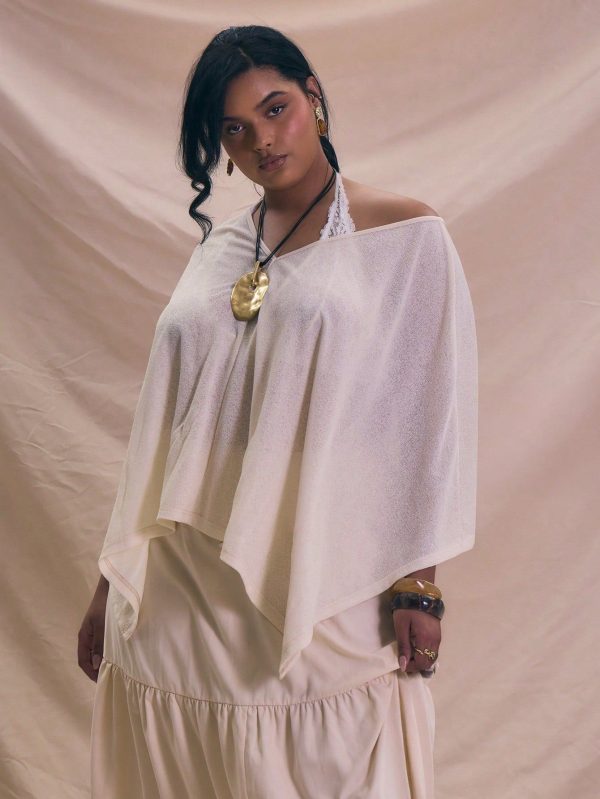 Plus Crew Neck Drape Jersey Top Spring, Vacation, Summer, Holiday, Elegant