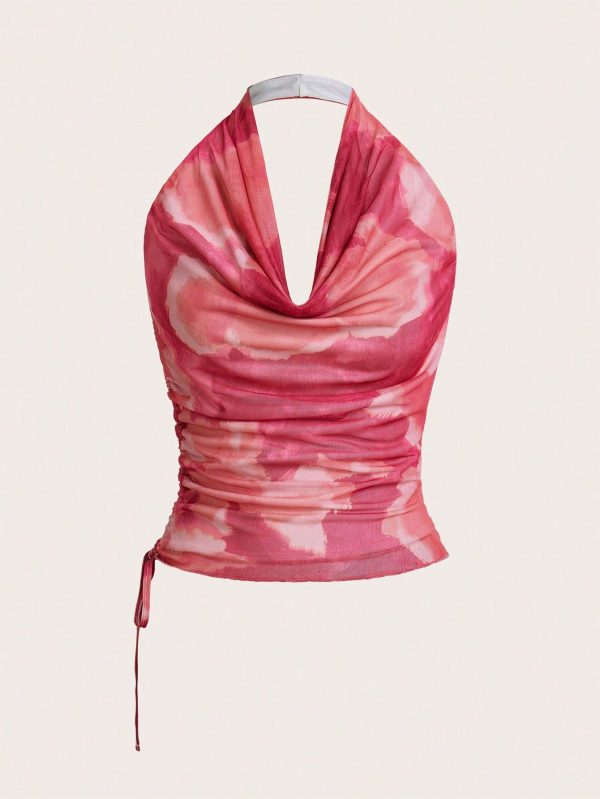 Women's Neck-Tie Print Casual Fitted Tank Top, Suitable For Leisure & Holiday