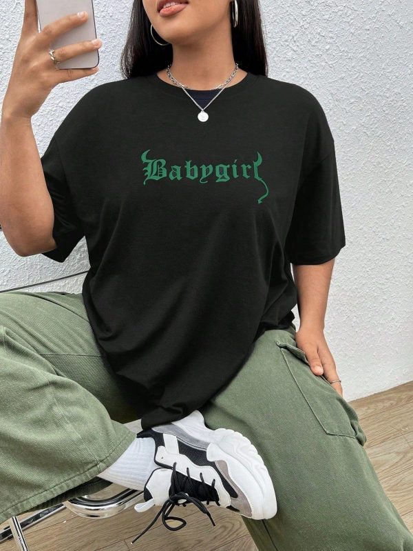 365T  Plus Letter Graphic Drop Shoulder Tee*Graphic Print T-Shirt***345