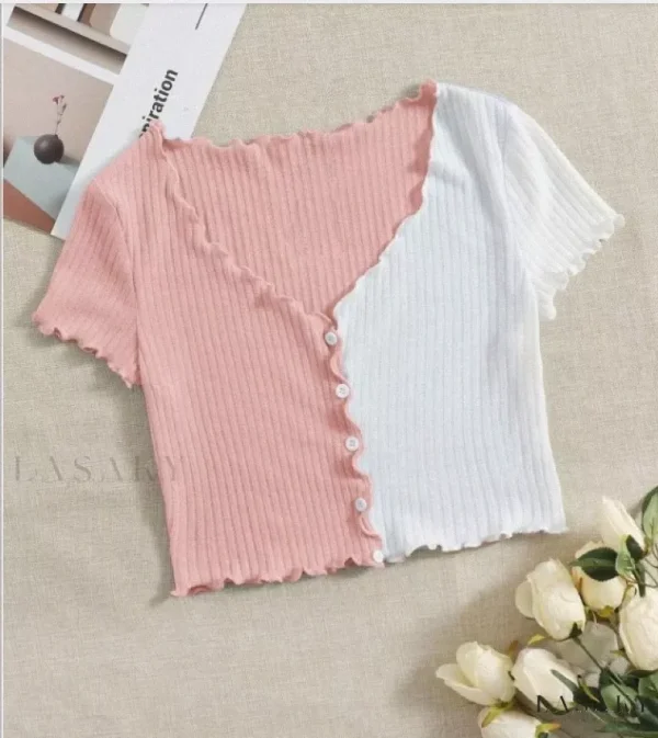 Lasaky - Stylish Short Sleeve Color-Blocked Shirt