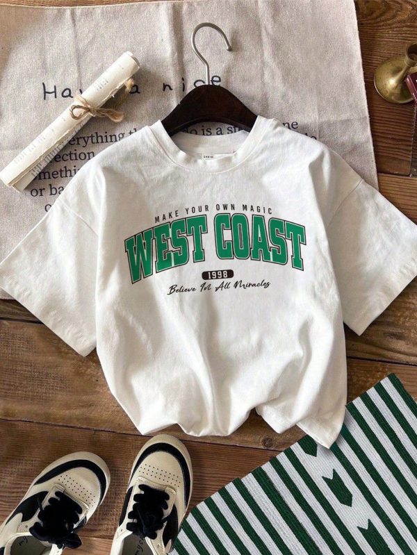 ModeFlare Wear Young Boy Casual Simple Letter Print Short Sleeve Crewneck T-Shirt Suitable For Summer
