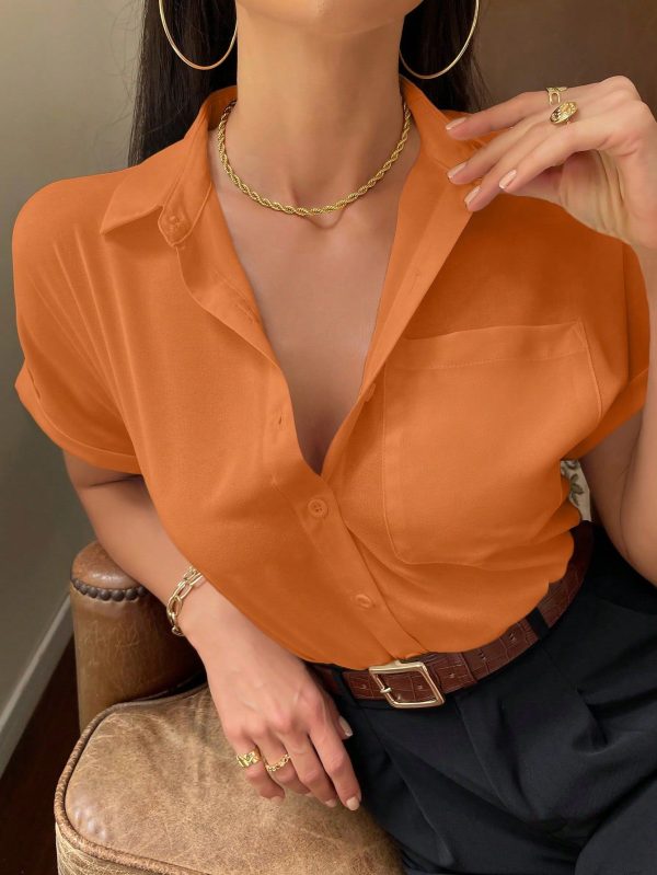 Minimalist & Fashionable Fruit Cherry Printed Blouse With Pocket And Single Breasted For Work/Leisure  Commute Minimalist Office Old Money  Simple