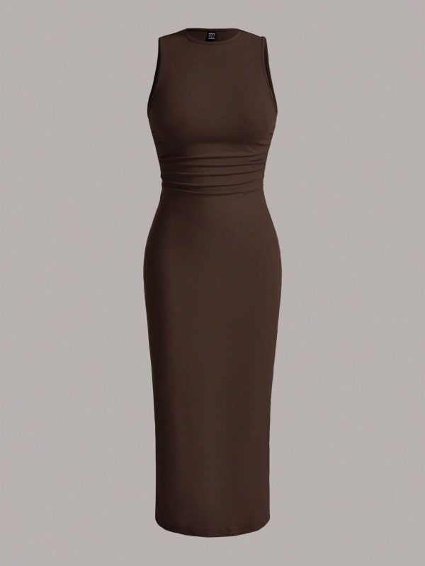 Summer Solid Ruched Waist Tank Dress,Summer Dresses For Women