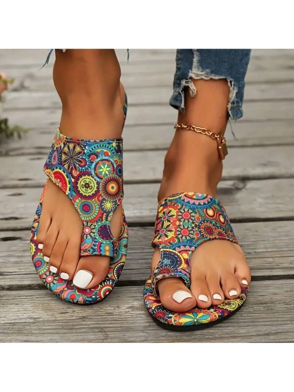 Local Shipping-, Flat Summer Shoes [Bohemian Slippers] Lightweight Casual Women's Bohemian Floral Pattern Slippers Sandals