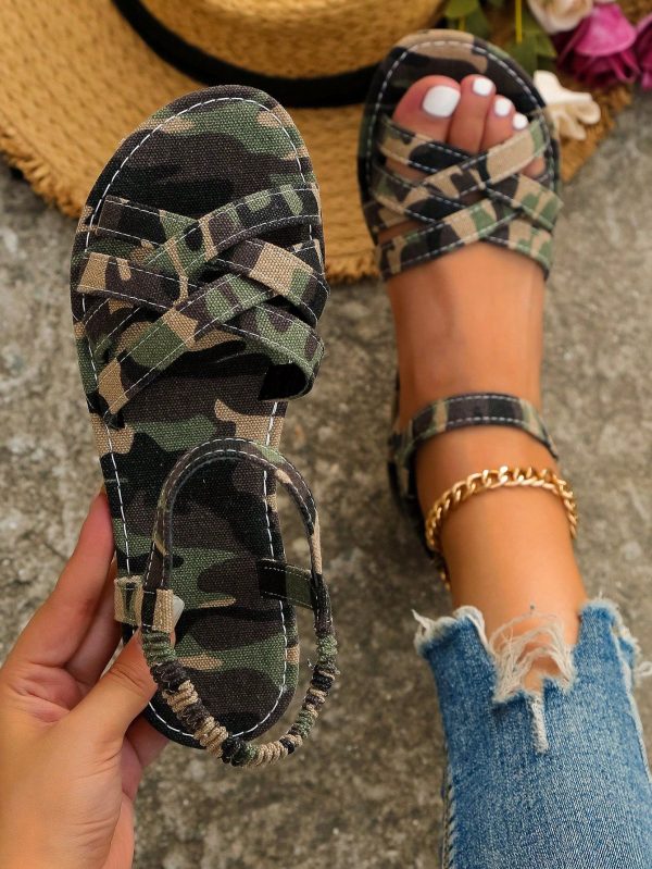 Ladies' New Arrival Camouflage Print, Twisted Decoration Slippers Comfortable Flat Sandals