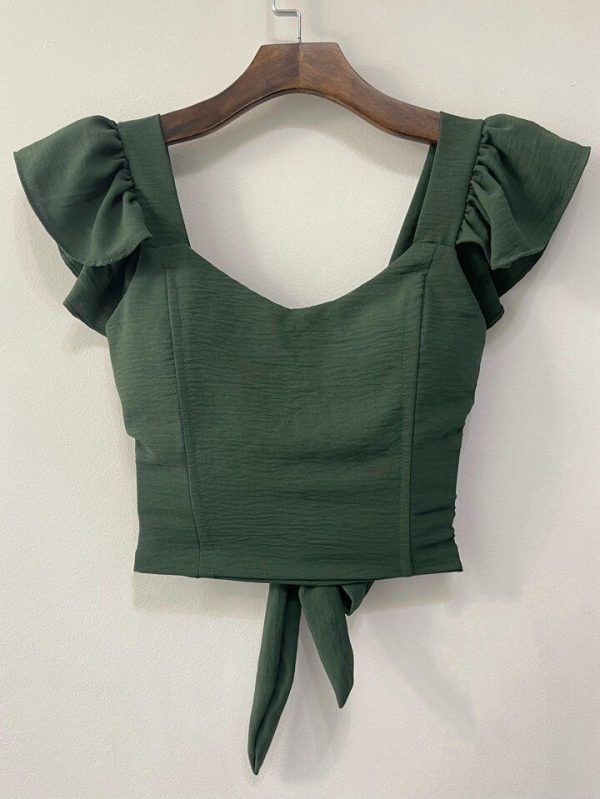 yiang blusa cropped com bojo e atras com amarrar tecido duna