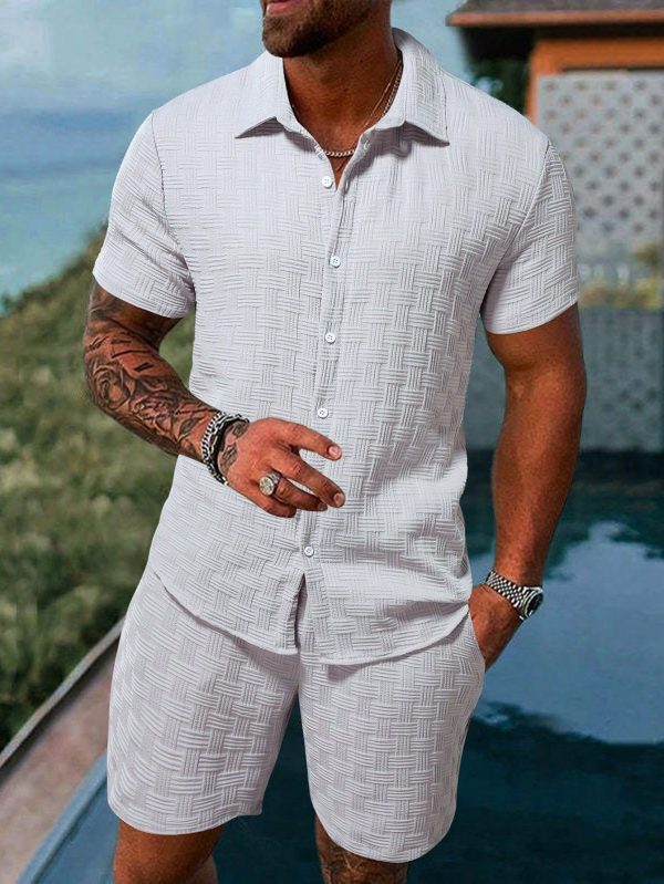 2pcs/Set Men's Solid Color Minimalist Daily Short Sleeve Shirt And Shorts Set