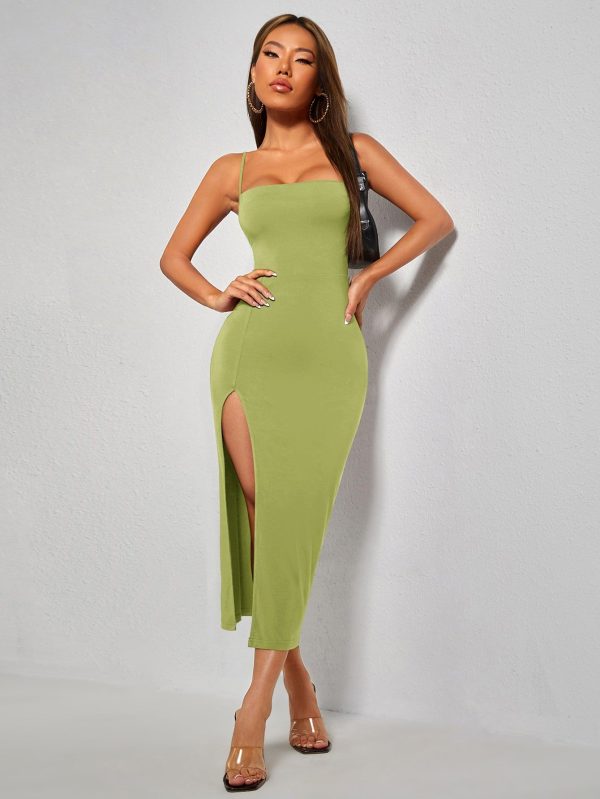 Split Thigh Lace Up Open Back Cami Dress