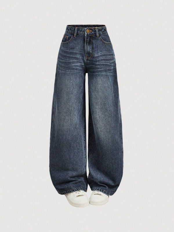Calças Denim Baggy Vintage Y2K, Pernas Largas, Denim, Calças Streetwear Estilo Harajuku Kpop, Retrô Estilo Anos 2000, Primavera para Meninas Teen, Roupas de Menina Outono Volta às Aulas