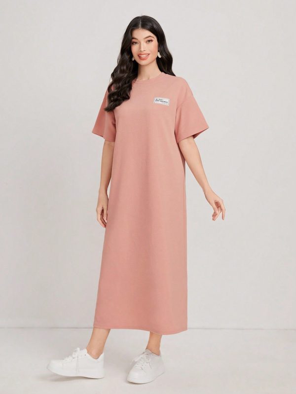Letter Patched Drop Shoulder Tee Dress