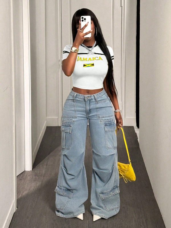 Women Green And Yellow Contrast Color Short Sleeve Cropped T-Shirt, Summer