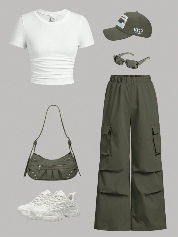 2pcs Set: Tight Fit Short Sleeve T-Shirt And Cargo Pants,Summer Sets