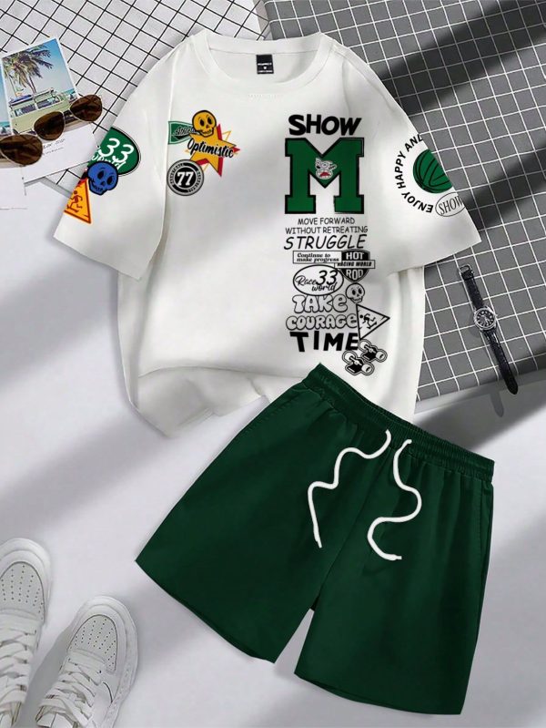 Men's Fitted Short Sleeve T-Shirt And Shorts Set, Casual And Fashionable Everyday Wear