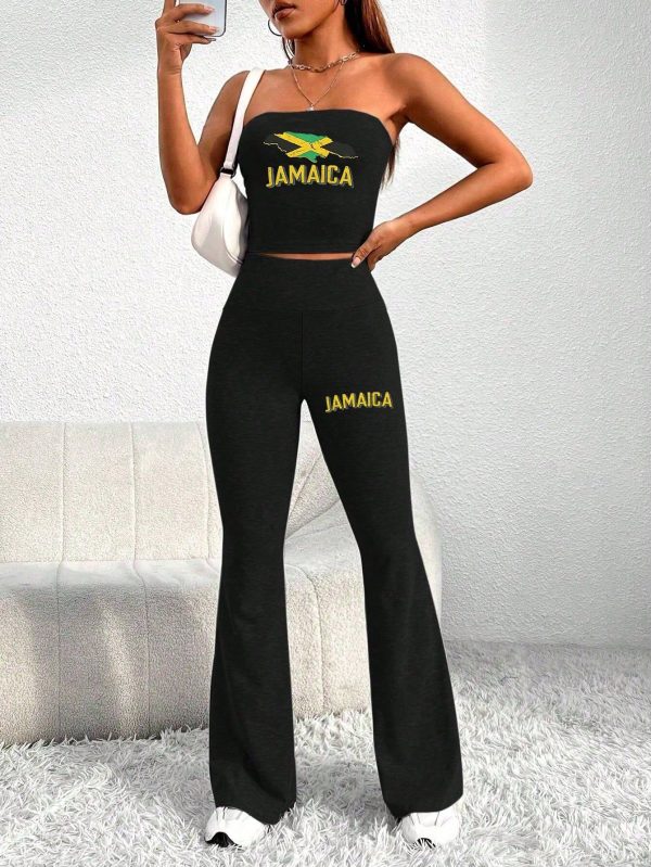 JAMAICA Printed Women's Fashion Tube Top Trousers Set Simple Fashion Summer Casual Set Fashion Women's Set