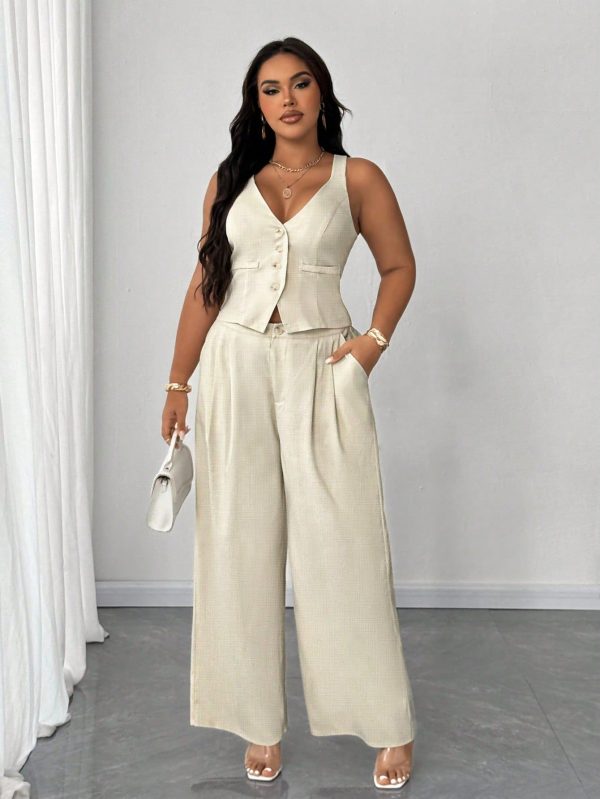 Plus Size Women's Solid Color Cardigan And Pants 2 Pieces Set