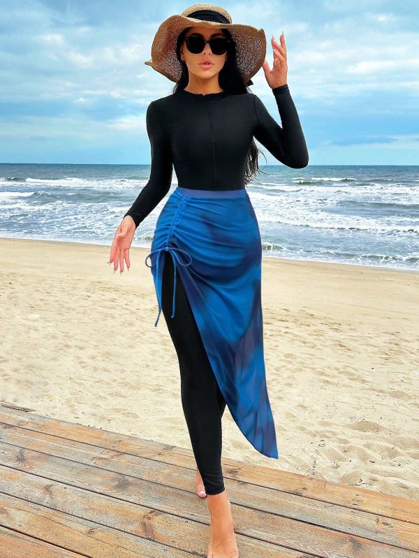 Summer Beach Women's Long Sleeve Stand Collar One Piece Swimsuit Carnival Arabic Clothing